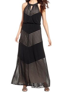 NWT Apt. 9 Black Sheer-Stripe Halter Maxi Dress